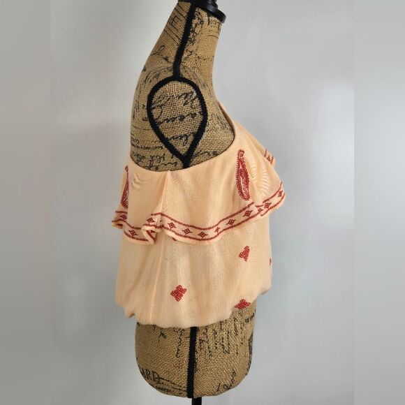 Free People Easy On The Eyes One Shoulder Embroidered Rayon Blouse Sz XS - Picture 5 of 11